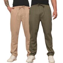 Kit 2 Calças Masculina em Linho Casual Social Homem Slim Festas