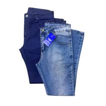 Kit 2 Calças Masculina Jeans Com Elastano Conforto Corte Reto Cor:Delave + DelaveTamanho:42