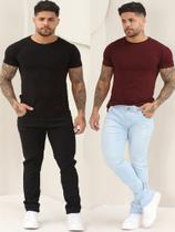 Kit 2 Calças Masculina Jeans Skinny Lisa Básica Com Elastano