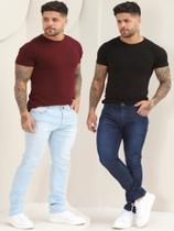 Kit 2 Calças Masculina Jeans Skinny Lisa Básica Com Elastano