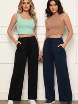 Kit 2 Calças Pantalona Duna Feminina Wide Leg Tecido Não Amassa Verão 2026 Preta e Marinho