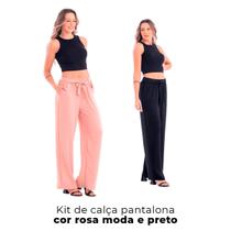Kit 2 Calças Pantalona Feminina Cores Rosa Moda e Preto