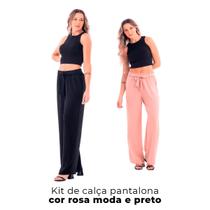 Kit 2 Calças Pantalona Feminina Cores Rosa Moda e Preto