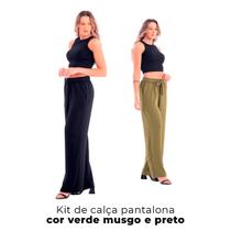 Kit 2 Calças Pantalona Feminina Cores Verde Musgo e Preto