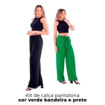 Kit 2 Calças Pantalona Feminina Duna Verde Bandeira E Preto