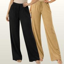 Kit 2 Calças Pantalona Feminina Tecido Duna Cintura Alta Com Bolso Confortável