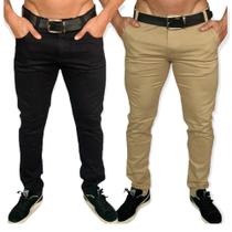 Kit 2 Calças sarja masculino slim reta cores variadas