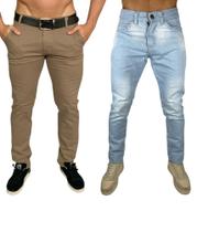 Kit 2 Calças sarja masculino slim reta cores variadas - sky jeans