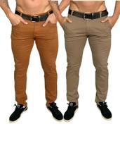 Kit 2 Calças sarja masculino slim reta cores variadas