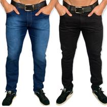Kit 2 Calças sarja masculino slim reta cores variadas