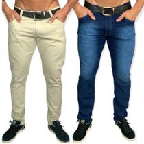 Kit 2 Calças sarja masculino slim reta cores variadas