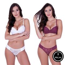 Kit 2 Calcinha e Sutiã Conjunto com bojo-c5 KIT 2 CONJUNTO GISELE BRANCO VINHO Kit 2 Calcinha e Sutiã Conjunto com bojo-c5 KIT 2 CONJUNTO GISELE BRANCO VINHO