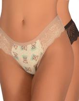Kit 2 Calcinha Estampada Fio Dental Renda Lateral Conforto Elegante Moda Intima Lingerie