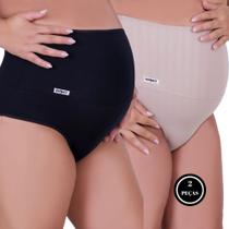 Kit 2 Calcinha Gestante Cinta de Poliamida Cós Alto Modeladora - KIT 2 BETINA PRETO E BEGE