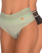 Kit 2 Calcinha Microfibra Tanga Cintura Alta Lingerie Cós Renda Frente Feminina Moda Intima