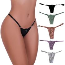 Kit 2 Calcinha Tanga Feminina Microfibra Com Regulagem Lateral Fio Dental Conforto Adulto
