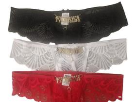 Kit 2 calcinha tanga fio frase em biju strass renda Kit 2 calcinha tanga fio frase em biju strass renda