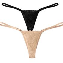 Kit 2 Calcinha Tanga Regulável Renda Fio Dental com Renda Alça Fina Lingerie Moda Feminina Kit 2 Calcinha Tanga Regulável Renda Fio Dental com Renda Alça Fina Lingerie Moda Feminina