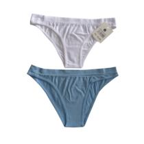 Kit 2 Calcinhas Biquíni Essencial Branco e Azul Claro Basic + Conforto Diário