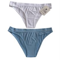 Kit 2 Calcinhas Biquíni Sem Costura Branco e Azul Basic+ Conforto Diário