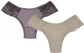 Kit 2 calcinhas em cotton com renda larga na lateral Kit 2 calcinhas em cotton com renda larga na lateral