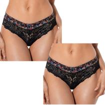 Kit 2 Calcinhas em Renda Demillus Cintura dupla Baixa Merlot