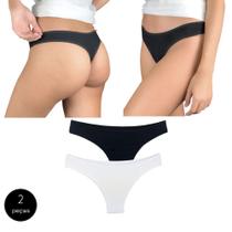 Kit 2 Calcinhas Fio Dental Try Basics Algodão Cotton Básica Lisa Moda Lingerie