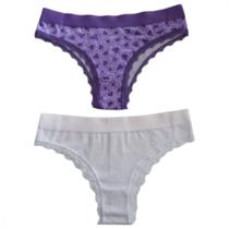 Kit 2 Calcinhas Renda Estampa Coração Lavendula e Lisa Branco P - Basic+