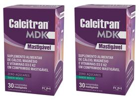 Kit 2 Calcitran MDK Mastigável sabor Menta Cálcio + D3 e K2