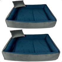Kit 2 Cama para Cachorro Caminha Pet Scott Travesseiro Veludo Azul/Cinza - ARKELL Kit 2 Cama para Cachorro Caminha Pet Scott Travesseiro Veludo Azul/Cinza - ARKELL