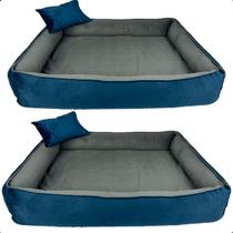 Kit 2 Cama para Cachorro Caminha Pet Travesseiro Scott Veludo Cinza/Azul - ARKELL Kit 2 Cama para Cachorro Caminha Pet Travesseiro Scott Veludo Cinza/Azul - ARKELL