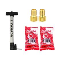 Kit 2 Câmaras de Ar Kenda Aro 20 BMX 1.75/2.125 Schrader + Bomba 30cm Yamada + 2 Adaptadores Presta para Schrader Kit 2 Câmaras de Ar Kenda Aro 20 BMX 1.75/2.125 Schrader + Bomba 30cm Yamada + 2 Adaptadores Presta para Schrader