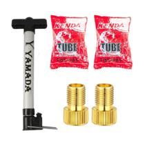 Kit 2 Câmaras de Ar Kenda Aro 24 BMX 1.75/1.95 Schrader + Bomba 30cm Yamada + 2 Adaptadores Presta para Schrader Kit 2 Câmaras de Ar Kenda Aro 24 BMX 1.75/1.95 Schrader + Bomba 30cm Yamada + 2 Adaptadores Presta para Schrader