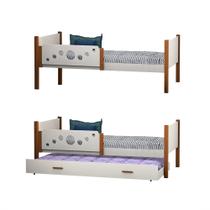 Kit 2 Camas Infantil Solteiro Star com 1 Cama Auxiliar Divaloto para Quarto Infantil - Branco/nature