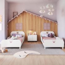 Kit 2 Camas Solteiro Para Colchão 88x188cm Com Mesa De Cabeceira 2 Portas Multimóveis Mp4374 Branco