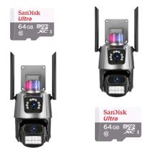 Kit 2 Câmera De Segurança Externa Lente Dupla 4k Led Sirene Policial Cartão 64gb Kit 2 Câmera De Segurança Externa Lente Dupla 4k Led Sirene Policial Cartão 64gb