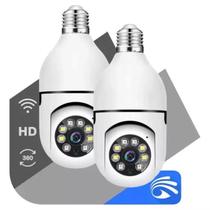 Kit 2 Câmera De Segurança Lâmpada Wifi Prova Dagua Infravermelho Interna Externa Cor Branco - Camera, Giratória, 360