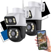 Kit 2 Câmera De Segurança Smart Wi-fi Ip66 Dupla Lente 360 Visão Noturna Externa Prova D' Agua