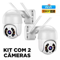 Kit 2 Câmera de segurança Wi-Fi externa noturna branca com sensor de presença