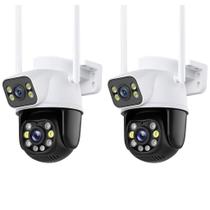Kit 2 Câmera Segurança Dupla 360 Rotação Prova Dágua Wifi 8mp Full HD Alta Resolução Visão Noturna Rastreamento Externa Com Cartão 64gb