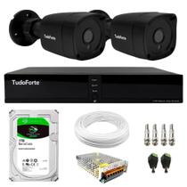 Kit 2 Câmeras Bullet Black Tudo Forte TF 2020 B Full HD 1080p Visão Noturna 20M Proteção IP66 + DVR Tudo Forte TFHDX 3304 4 Canais + HD 1TB Barracuda