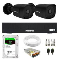 Kit 2 Câmeras Bullet TF 2020 B Black Tudo Forte Full HD 1080p Visão Noturna 20M Proteção IP66 + DVR Intelbras MHDX 1104-C 4 Canais + HD 2TB Barracuda