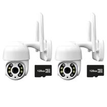 Kit 2 Câmeras de Segurança Externa Ip Wi-Fi Tudo Forte Speed Dome Motorizada Full HD A prova D'água Lente 3.6mm + 2 Cartões de Memória de 128GB