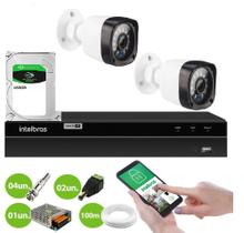 kit 2 Câmeras de Segurança Full HD 1080p 20 Metros Infra + DVR Intelbras + HD + Cabos e Acessórios