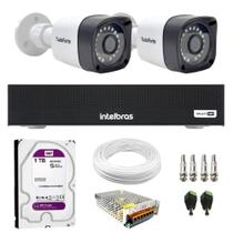 Kit 2 Câmeras de Segurança Full HD 1080p 2MP Bullet 20 Metros Infravermelho Tudo Forte + Gravador Digital de vídeo Intelbras MHDX 1104-C + HD 1TB