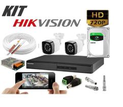 Kit 2 Câmeras de Segurança HD 720p Com DVR 4 Canais Hikvision C/HD 160gb
