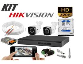 Kit 2 Câmeras de Segurança HD 720p Com DVR 4 Canais Hikvision C/HD 500gb