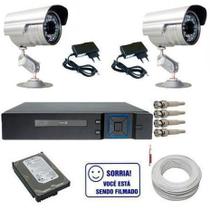 Kit 2 Câmeras de Segurança Infravermelho + Dvr 4 canais + HD + Cabo + Acessórios - Protec