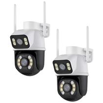 Kit 2 Câmeras de segurança Wi-Fi externa noturna branca com sensor de presença Lente Dupla Kit 2 Câmeras de segurança Wi-Fi externa noturna branca com sensor de presença Lente Dupla