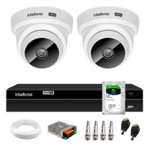 Kit 2 Câmeras Dome VHC 1120 D HD 720p HDCVI Infravermelho de 20 metros Intelbras + DVR MHDX 1204 com 4 Canais Multi HD Intelbras + HD 2TB Skyhawk